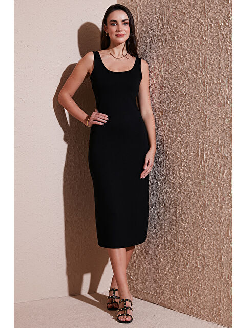 Lela Slim Fit Kalın Askılı Midi Kadın Elbise 5866154 - S000348233-19351