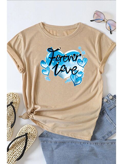 uyguntarz Unisex Forever Love Baskılı Oversize Tshirt - S000237896-19928