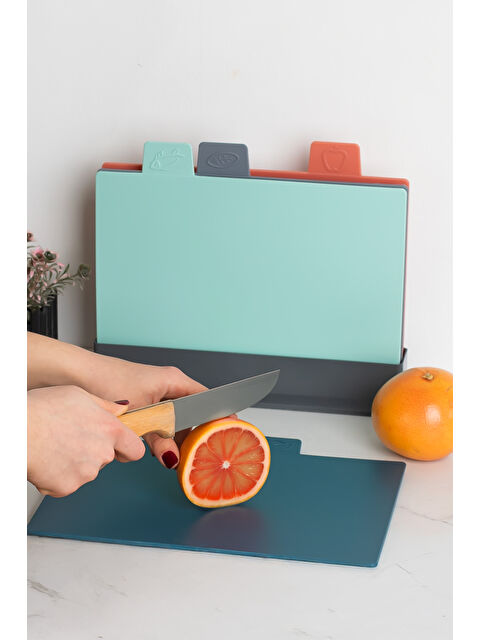 Porsima 1163 Antrasit Asıa 4'lü Kesme Tahtası Sebze, Et Ve Ekmek Kesme Tahta Seti - S000333483-29666