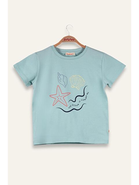 ZEYLAND Kız Çocuk Hawaı Baskılı T-Shirt - Mint - S000363874-1180