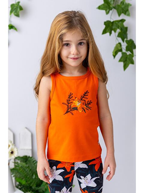 ZEYLAND Kız Çocuk Çiçek Nakışlı Atlet - Oranj - S000363875-20013