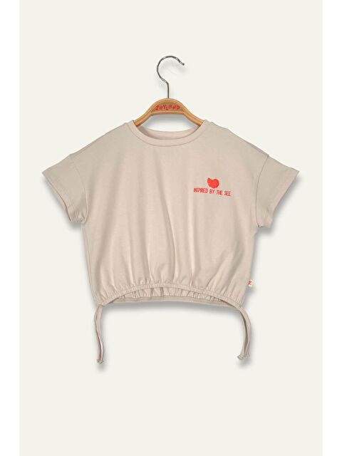 ZEYLAND Kız Çocuk Hawai Baskılı Crop T-Shirt - Taş Rengi - S000363877-25636