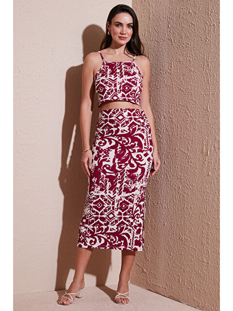 Lela Slim Fit İp Askılı Yırtmaçlı Midi Alt-Üst Kadın Takım 5865726 - S000145682-20036