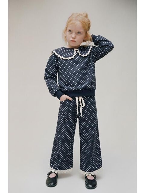 Magu Kız Çocuk Pamuklu Puantiye Desenli Dantel Yakalı Takım – Geniş Paça Pantolonlu - S000484889-20600