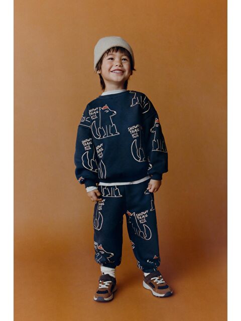 Magu Erkek Çocuk Pamuklu Lacivert Baskılı Eşofman Takımı – Rahat Kesim - S000484891-21164