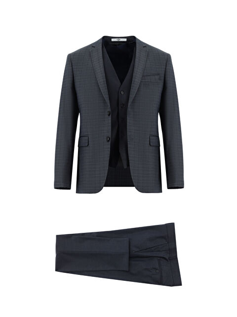 Kiğılı Super Slim Fit Ekstra Dar Kesim Kombinli Yelekli Takım Elbise