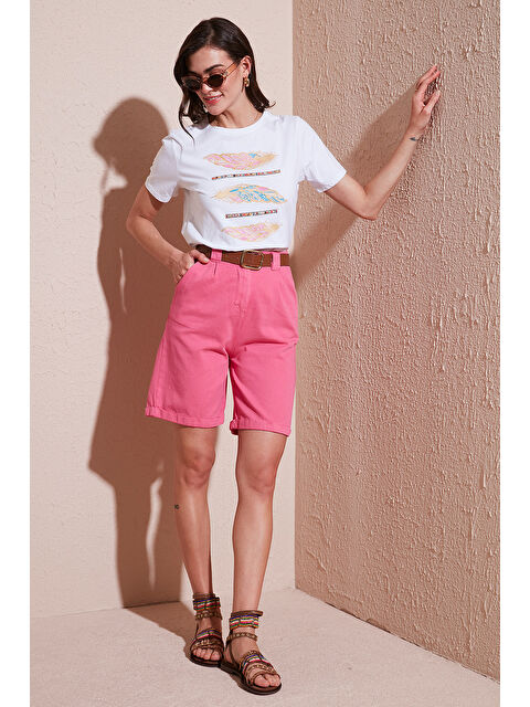 Lela Pamuklu Relaxed Fit Yüksel Bel Kemerli Gabardin Short 668Yp4710 - S000346512-18686