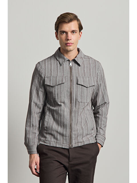 Danger Erkek Premium Keten Gömlek Ceket Kahverengi - S000502331-19413