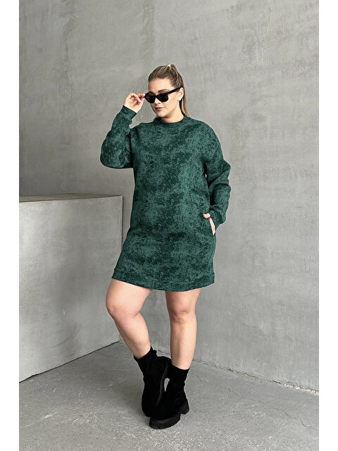 Stil Diva Büyük Beden Uzun Kollu Bisiklet Yaka Cepli Desenli Elbise 106-77 - S000350404-18194