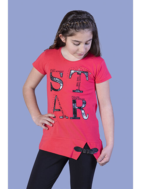 Toontoykids Kız Çocuk Star Baskılı Kemer Detaylı Tişört - S000255336-20048
