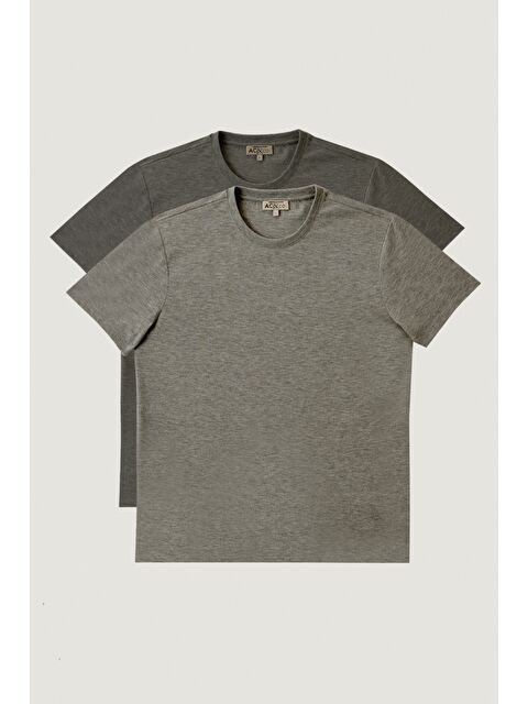 AC&Co / Altınyıldız Classics Erkek Antrasit-Koyu Gri Slim Fit Bisiklet Yaka 2'li Düz Tişört Paketi - S000394297-29666