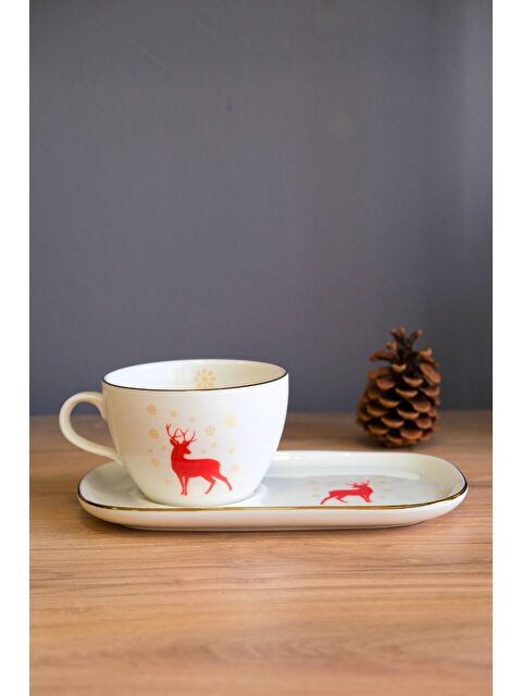 TABAK EVİ Porselen Altın Yaldızlı Geyik Kahve Sunum Seti 2 Parça - S000505813-19966