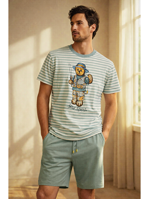 Katia And Bony Erkek Sea La Vie Teddy Desenli Şortlu Pijama Takımı Yeşil