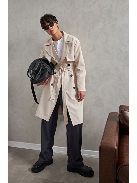 HYMAN Erkek Kruvaze Yaka Oversize Trençkot - S000515252-19966