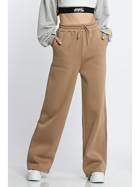 Gülseli Kadın Bel Bağcıklı Üç İplik Şardonlu Bol Paça Palazzo Alt Eşofman - S000300026-26429