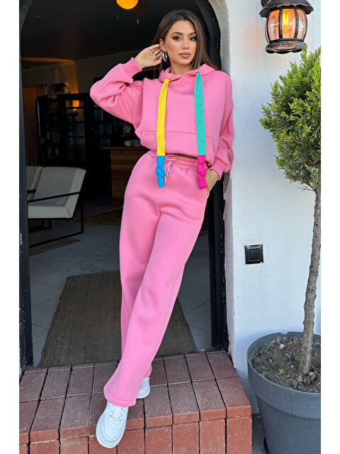 Gülseli Kadın Bel Bağcıklı Üç İplik Şardonlu Bol Paça Palazzo Alt Eşofman - S000300026-20024