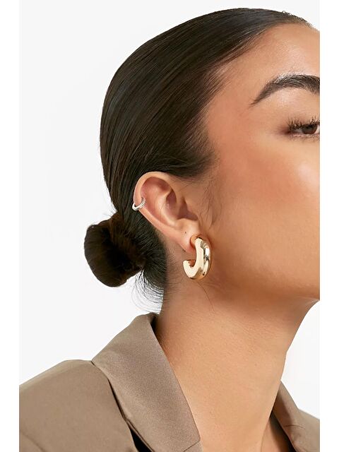 New Obsessions Kalın Boru Halka Küpe 30mm Altın Kaplama - S000182439-20076