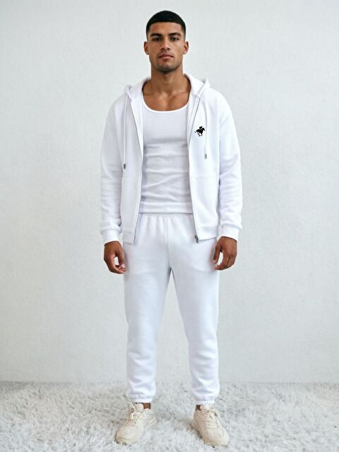 Trendseninle Beyaz Horse Baskılı Hırka+Jogger Oversize Eşofman Takımı - S000531544-20063