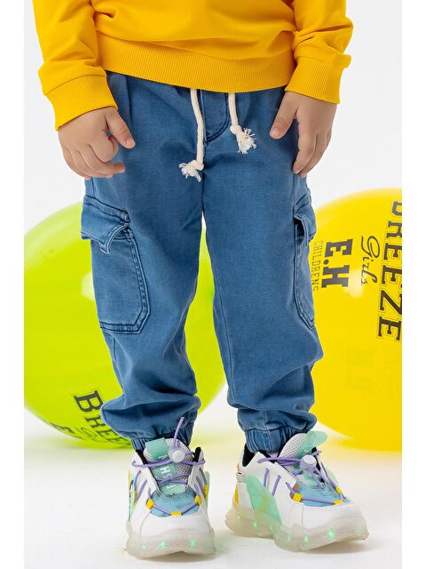 Breeze Erkek Çocuk Jean Pantolon Beli Paçası Lastikli Kargo Cepli Mavi (1-3 Yaş) - S000108012-17234