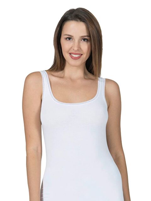 Kompedan Kadın Modal Elastanlı Tül Biyeli Atlet Beyaz | K25493 - S000175807-20063