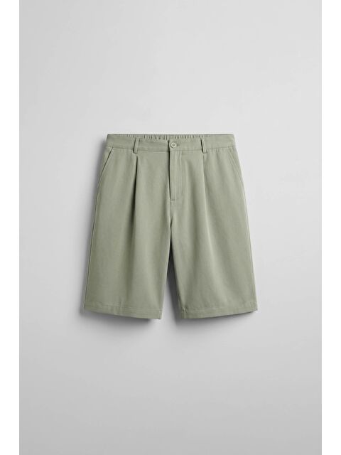 Abluka Online Erkek Baggy Kesim Modal Karışımlı Şort Haki Yeşil