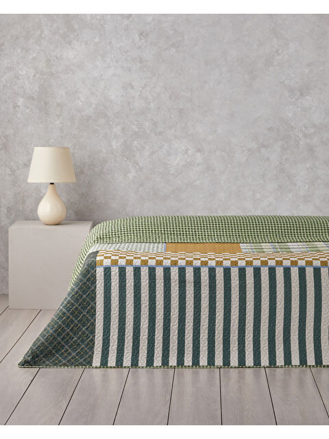 English Home Strada Grid Çift Kişilik Çok Amaçlı Örtü 200x220 cm Yeşil - S000461319-18194