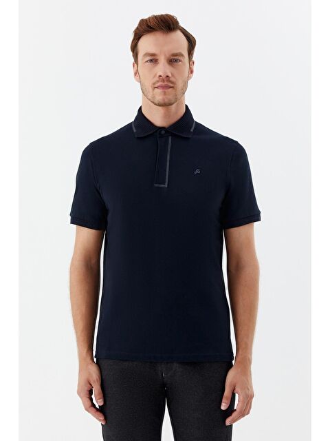 Sabri Özel Lacivert %100 Pamuk Pike Polo Yaka Erkek T-Shirt - S000525787-21164