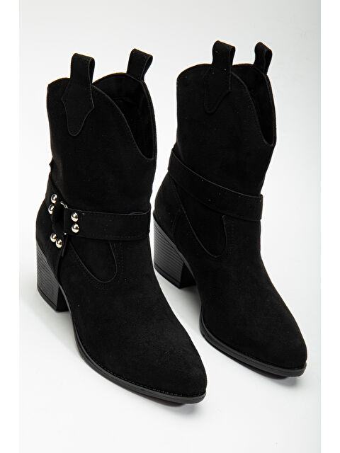 TONNY BLACK Kadın Siyah Süet Termo Taban Sivri Burunlu Western Kovboy Bot - S000286414-19351