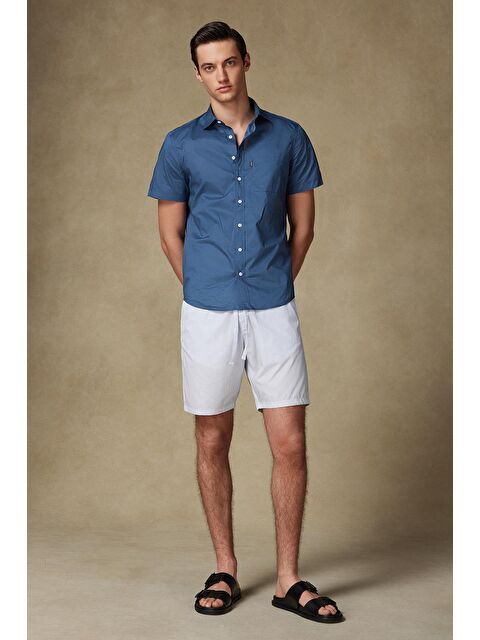 ABBATE Sky Poplin Pamuklu Comfort Fit Açık Mavi Erkek Çizgili Şort - S000437523-17437