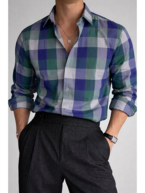 Tarz Cool Erkek Ekose Gömlek Slim Fit Pamuklu Uzun Kollu Günlük Gömlek