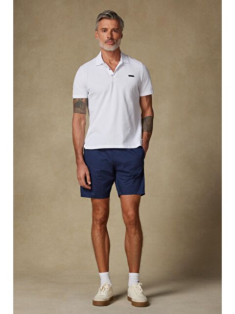 ABBATE Sky Oxford Stretch Pamuk Karışımlı Comfort Fit Lacivert Erkek Düz Şort - S000437526-21164