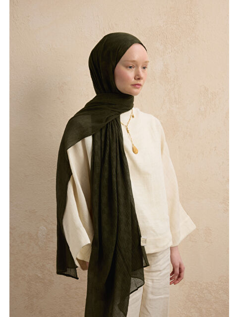 Fresh Scarfs Modal Damalı Şal Asker Yeşili - S000420269-19416