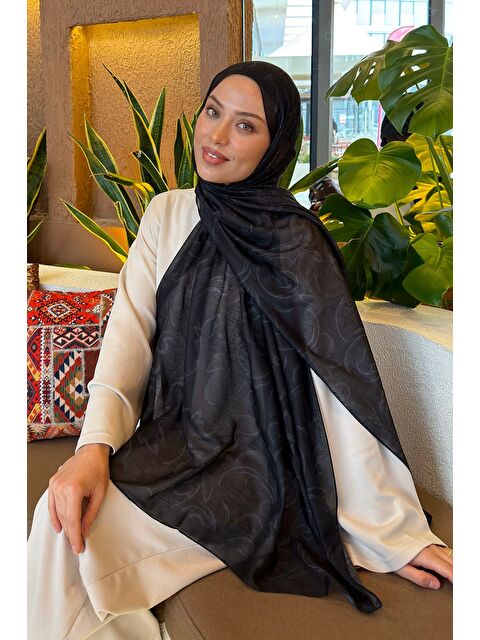 Lamelif Etnik Desen Ferah Şal Siyah