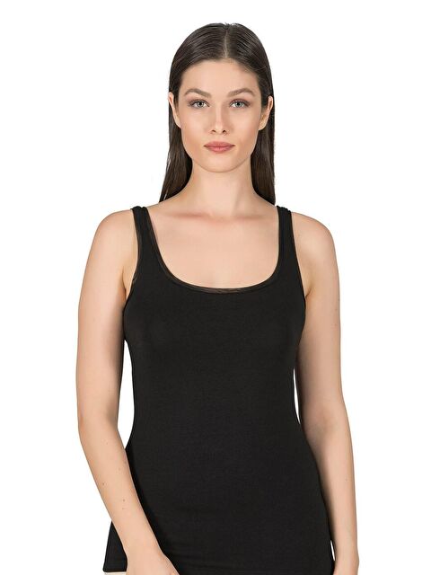 Kompedan Kadın Modal Elastanlı Tül Biyeli Atlet Siyah | K25493 - S000175807-19351