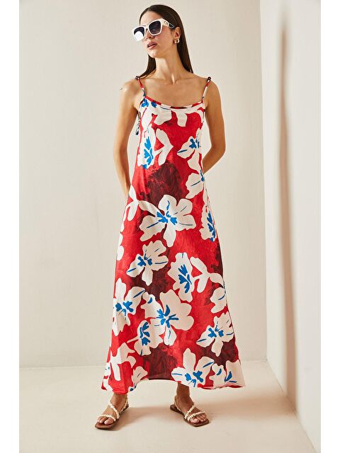 Xhan Kırmızı Boncuk Askılı Desenli Maxi Elbise 5YXK6-48879-04 - S000241832-20045
