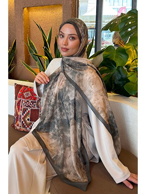 Lamelif Gül Çiçek Desen Ferah Şal Yaprak Yeşili