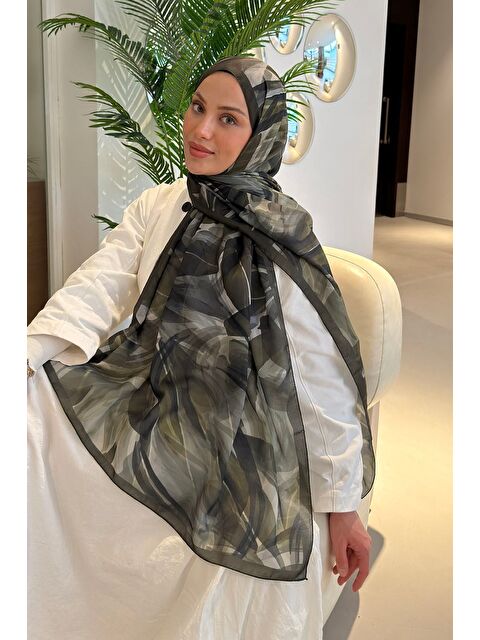 Lamelif Brush Desen Soft Şal Haki