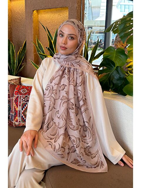 Lamelif Etnik Desen Ferah Şal Bej