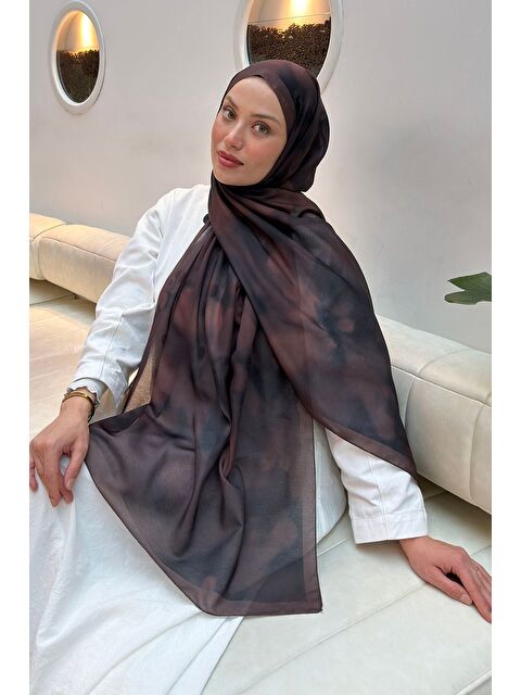 Lamelif Batik Desen Soft Şal Koyu Kahve