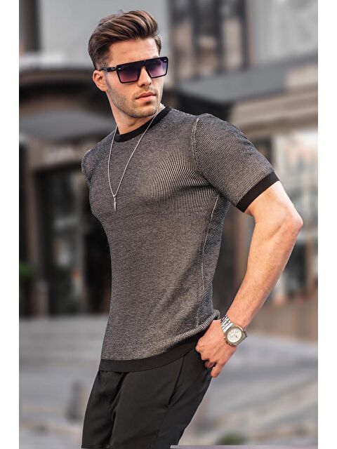 Madmext Erkek Siyah Triko Tişört 5076