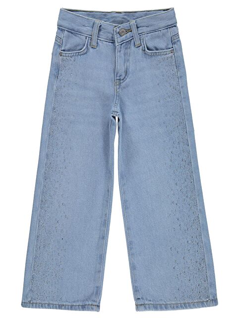 Civil Girls Taşlı Bol Paça 6-9 Yaş Pantolon Jean - Mavi