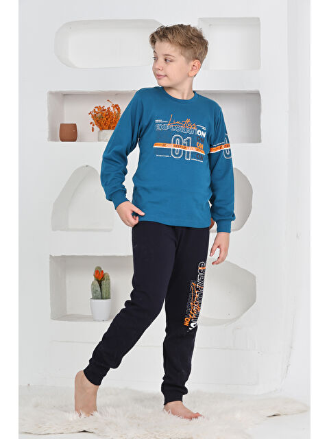 Modanino Erkek Çocuk Baskılı %100 Pamuk İnterlok Kumaş Pijama Takımı 12446 - S000484896-37399