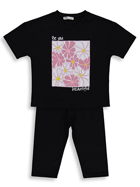 Civil Girls Renkli Çiçek Baskılı 2-5 Yaş Takım - Siyah