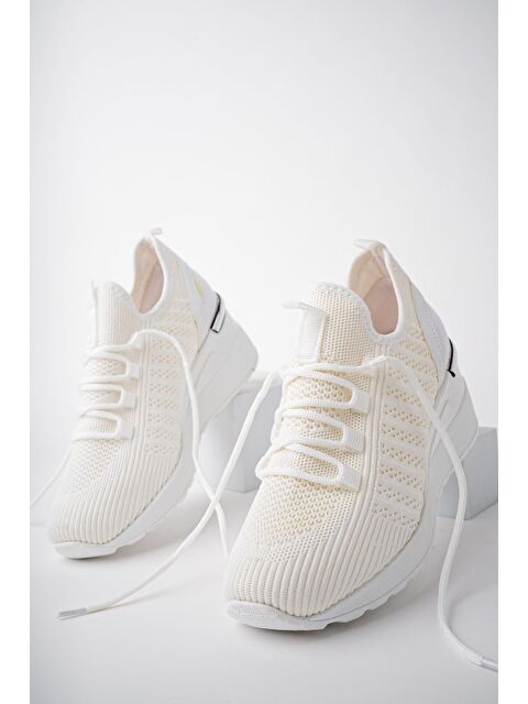 Muggo TYRA Kadın Ortopedik Yüksek Taban Günlük Bağcıklı Triko Sneaker Spor Ayakkabı - S000120465-20063