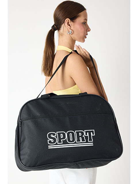 TONNY BLACK Kadın Siyah Büyük Boy Önü Fermuarlı Baskılı Spor ve Seyahat Omuz Çantası - S000495907-19351