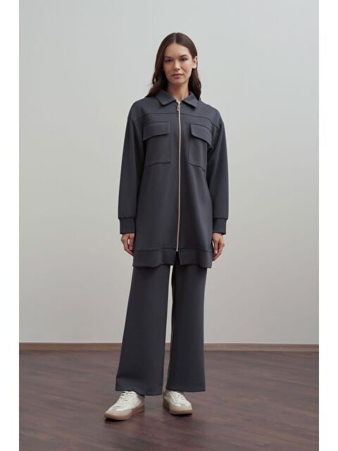 ALLDAY Antrasit-Yumuşak Dokulu Fermuarlı Pantolonlu Takım - S000495909-29666