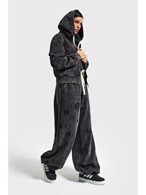 It's Basic Kadın Antrasit Özel Yıkamalı Alt Üst 2'li Kombin Tasarım Takım - S000495910-29666