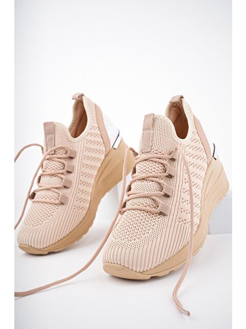 Muggo TYRA Kadın Ortopedik Yüksek Taban Günlük Bağcıklı Triko Sneaker Spor Ayakkabı - S000120465-26411