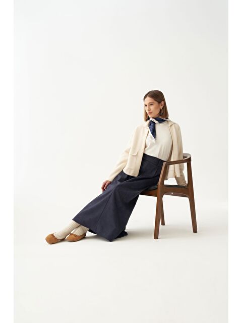 ALLDAY Lacivert-Pili Detaylı Scuba Süet Etek - S000495906-21164