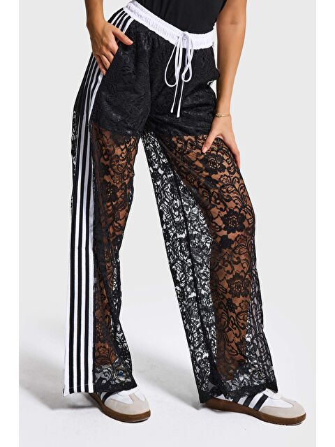It's Basic Kadın Siyah Straight Fit Dantelli Şerit Detaylı Tasarım Pantolon - S000495914-19351